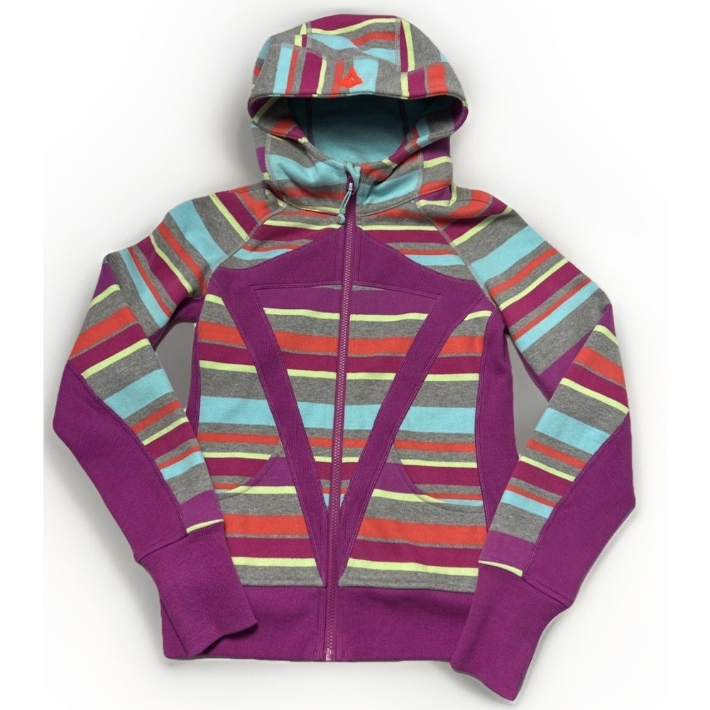 Ivivva Lululemon Girls Bright Striped Hooded Jacket Sweatshirt Sz 14 Gorgeous